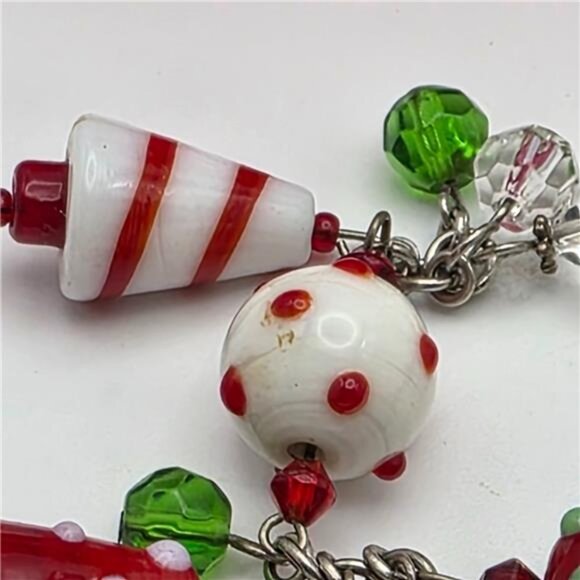 Colorful Lampwork Glass Christmas Charm Bracelet 7" Silver Tone Toggle Clasp - Picture 6 of 9